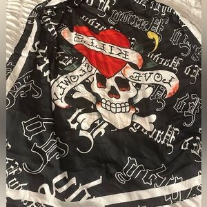 Ed Hardy Black and White Scarf with Skull and Heart NWT